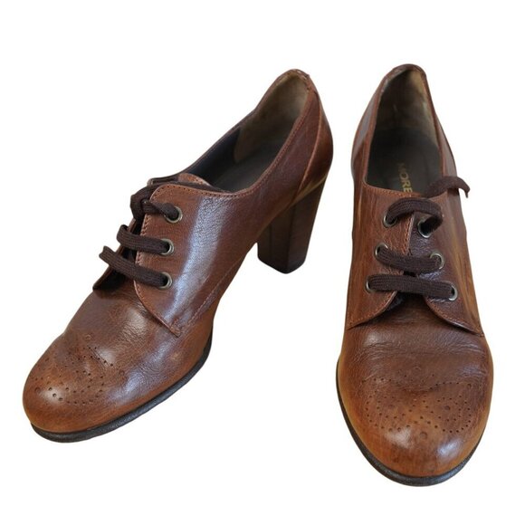 Alberto Moretti Womens‎ Brown Italian Leather Lace-Up Heeled Oxfords Size 9 - Picture 2 of 10